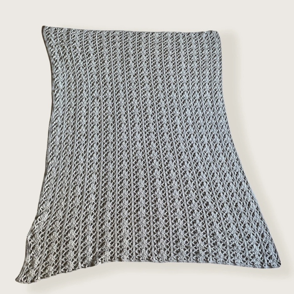 Handmade Afghan Crochet Throw Blanket Beige 53”x70" Boho Retro 70s Vintage